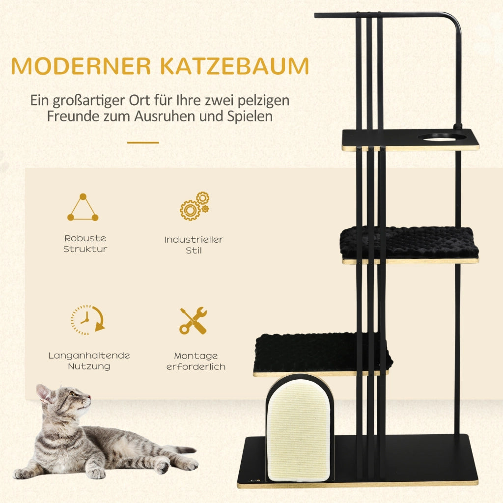 Tiragraffi per Gatti con Piattaforme e Cuscini ¨C Minimal ¨C Nero 85x48x170 cm