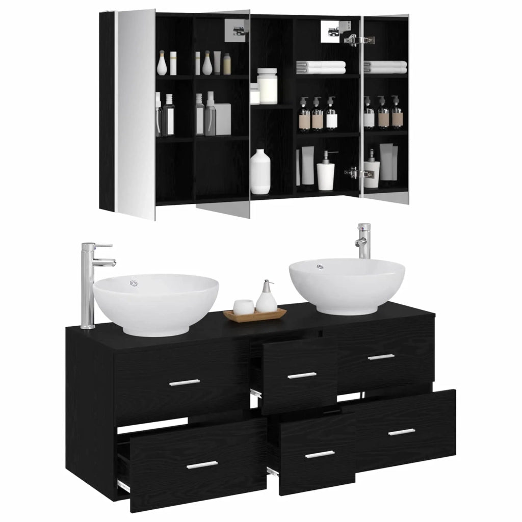 Set di mobili per il bagno 4 pz Rovere Nero 3406984