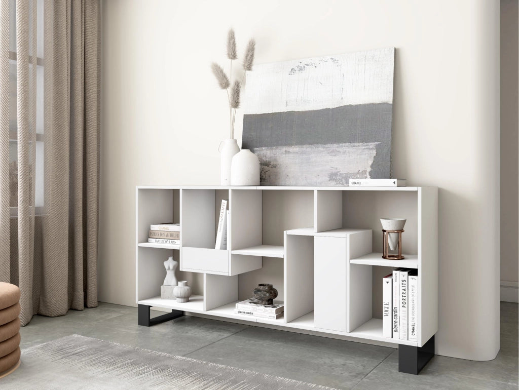 Libreria scaffale, 174x67x31, Design industriale, Bianco RF4126