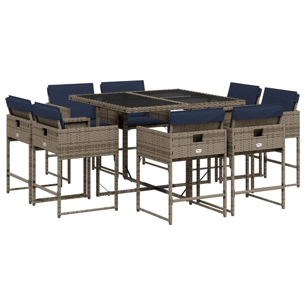 Set da pranzo da giardino da 9 pz con Cuscini in Polyrattan Grigio 3278148