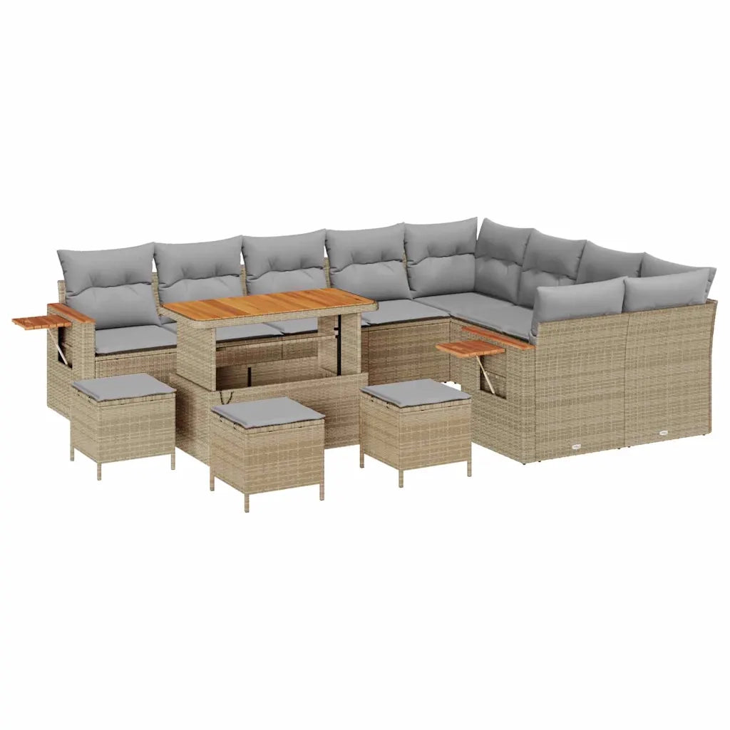 Set Divano da Giardino con cuscino 13 pcs Beige e Grigio Chiaro