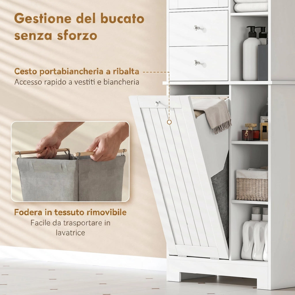 Armadietto da Bagno con Cesto e Cassetti ¨C Minimal ¨C Bianco