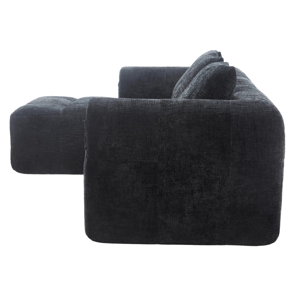 Divano componibile con chaise longue; 250x158x60 cm; chenille nero