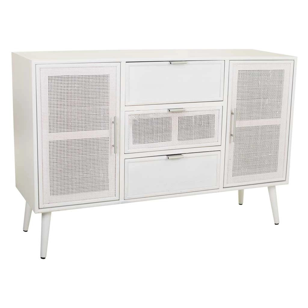 Credenza in legno e rete bianca 120x40,5x81h