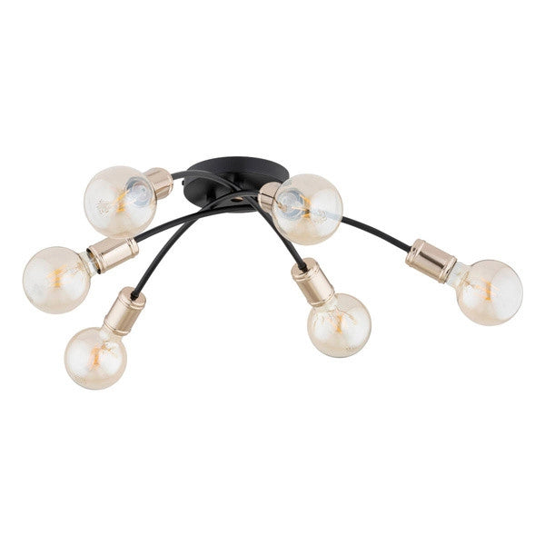 Plafoniera industriale Alfa Lensi 6 luci E27 nero oro