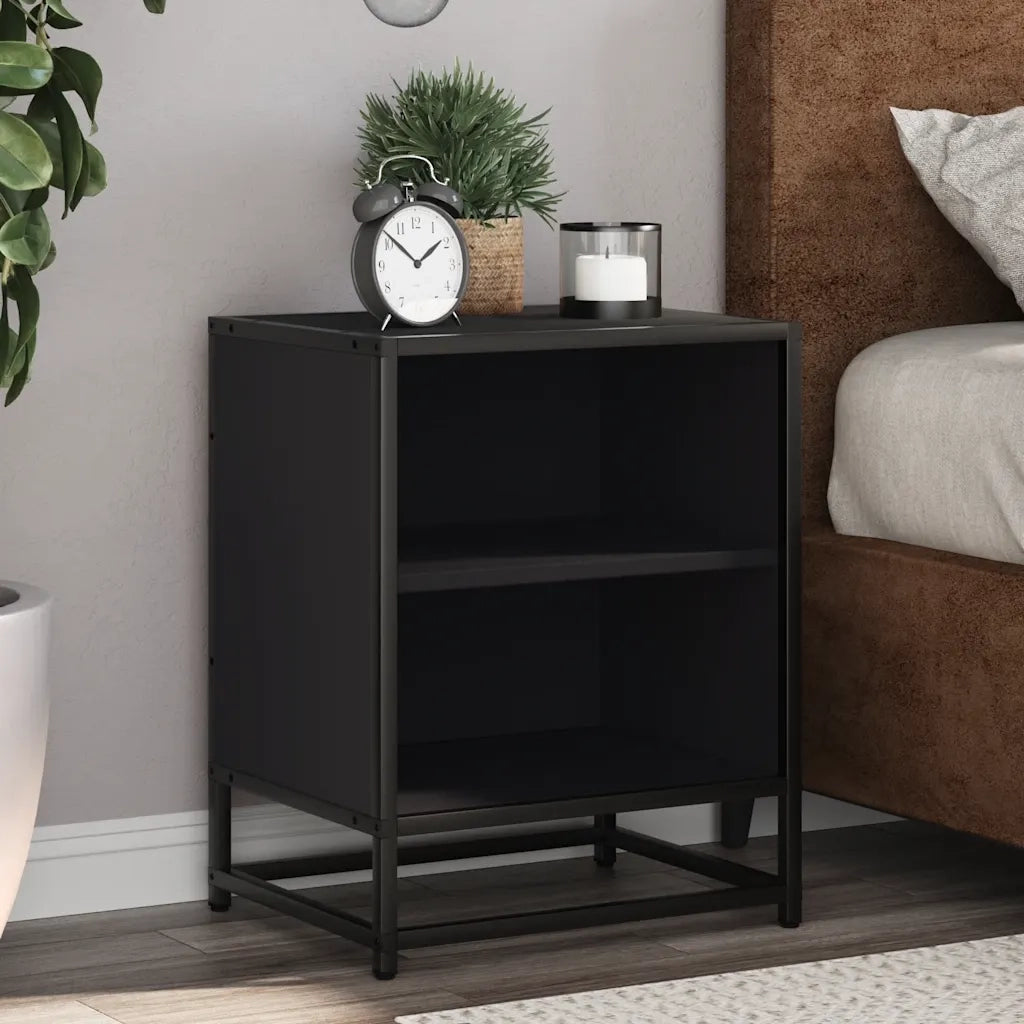 Comodino Nero 40x31x50 cm Legno Multistrato e Metallo 848699