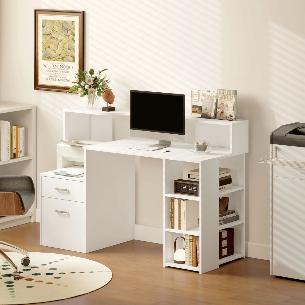 Scrivania con cassetti e scaffale ¨C Minimal ¨C 137x55x92 cm bianco