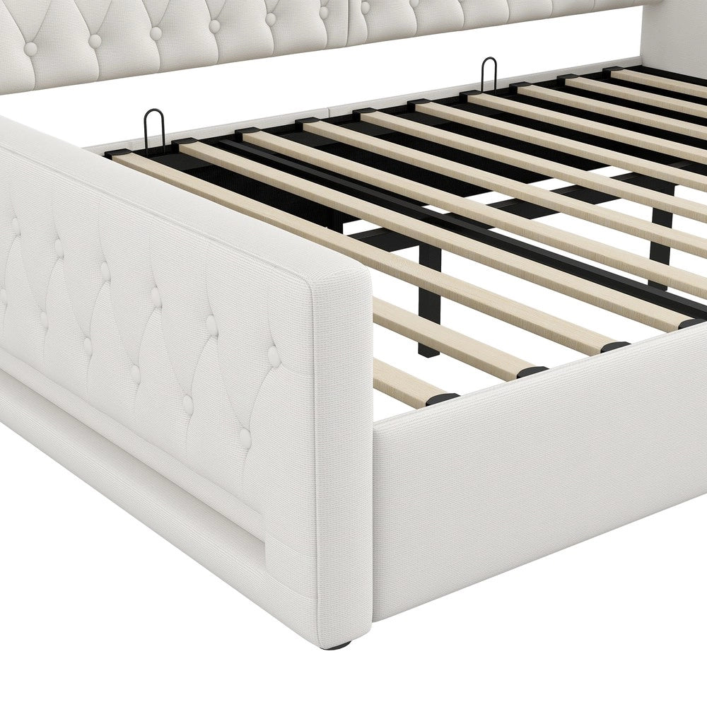 Letto Contenitore Imbottito con LED ¨C MINIMAL ¨C Beige 140x200