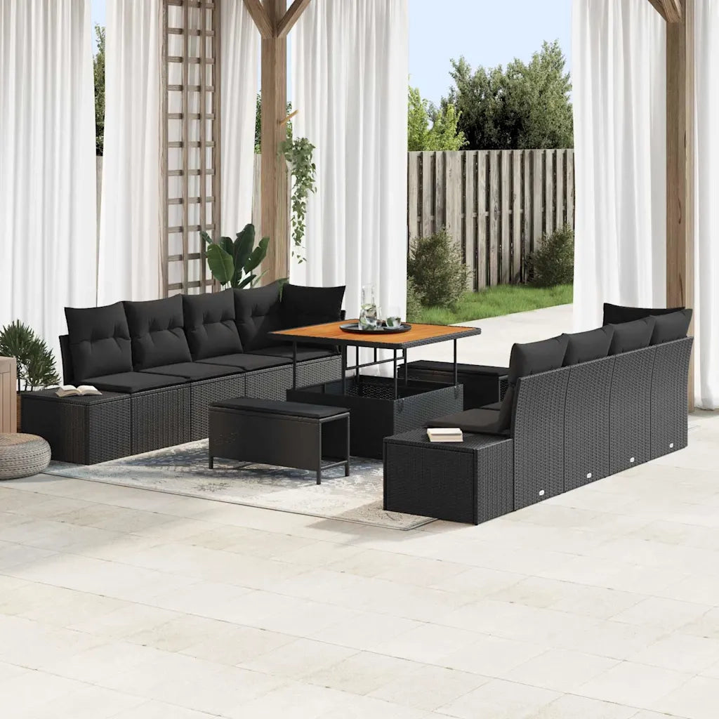 Set Divano da Giardino Nero 100 x 100 x 71 cm Poly Rattan 3364714