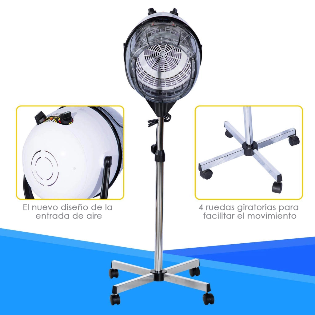 Asciugatore Professionale per Capelli 1180W con Cappa e Ruote ¨C Minimal ¨C Bianco