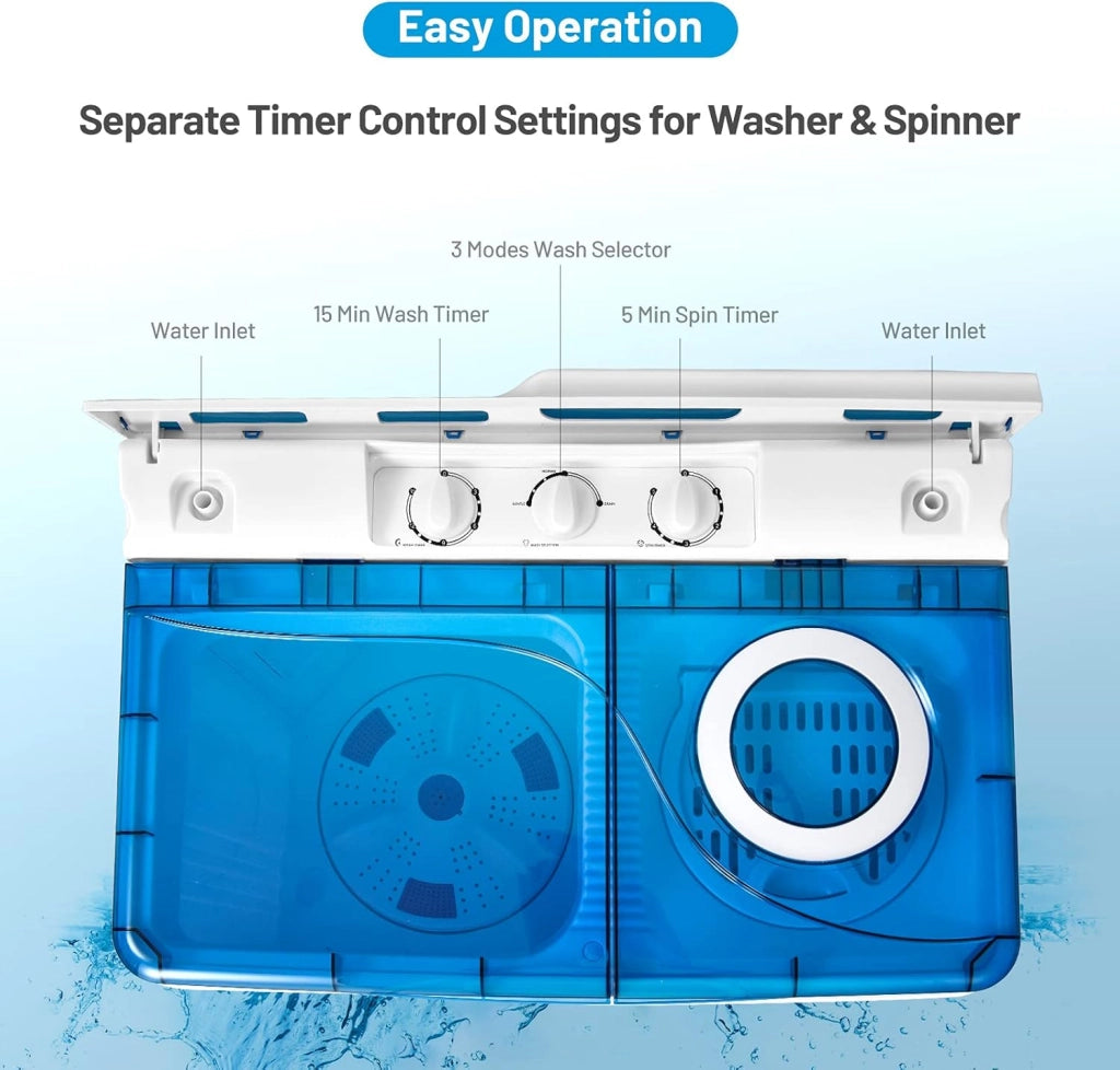 10021US-BL-FP Lavatrice automatica portatile compatta, bianca e blu