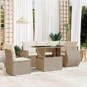 Set Divano da Giardino 6 pz con Cuscini Beige in Polyrattan
