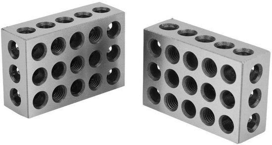 Blocco di fissaggio - 2 pezzi - Acciaio resistente - Precisione 0,0001" - 23 fori - 25x50x75mm - Adatto per macchine utensili - Per foratura