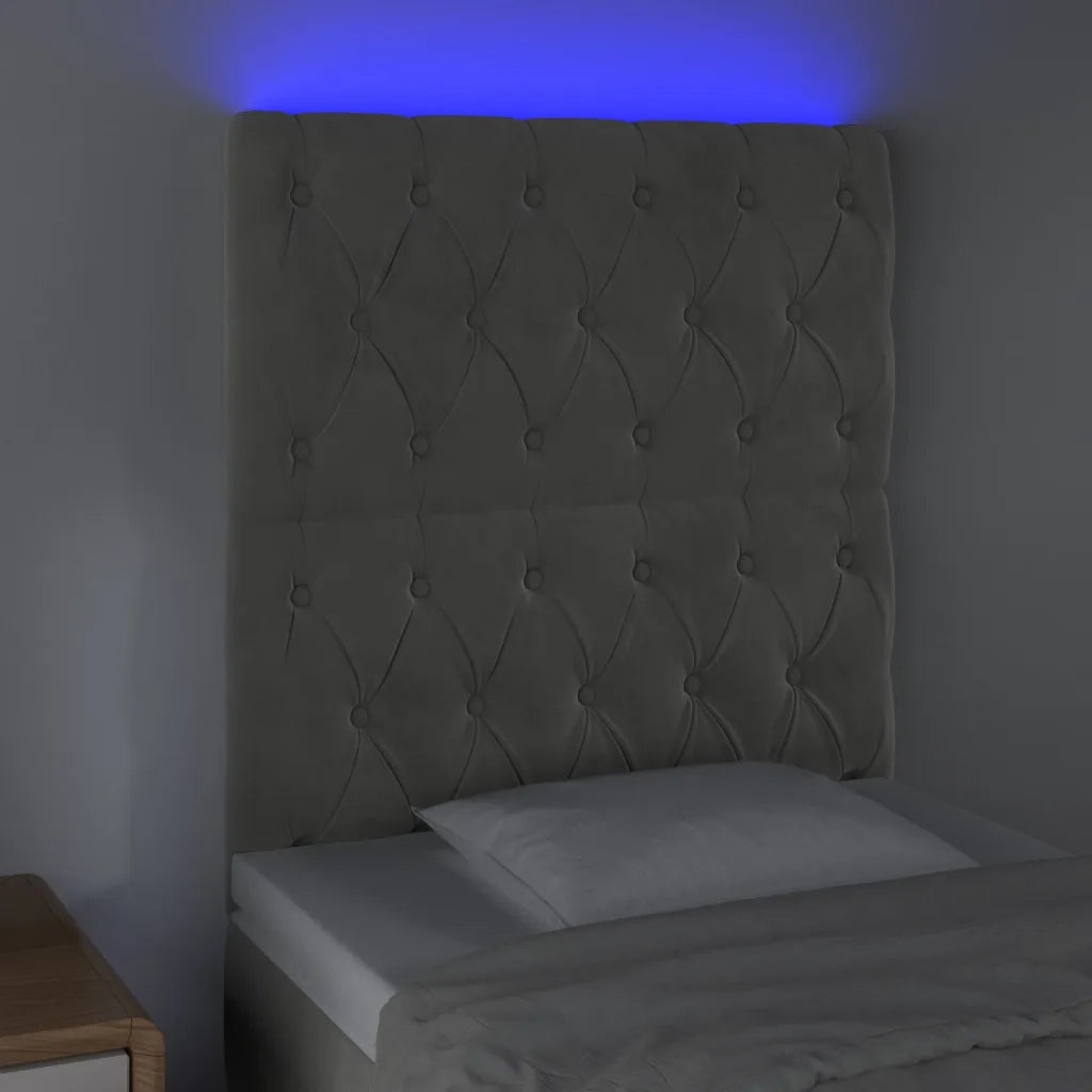 Testiera a LED-Testata con LED Grigio Chiaro 80x7x118/128 cm in Velluto