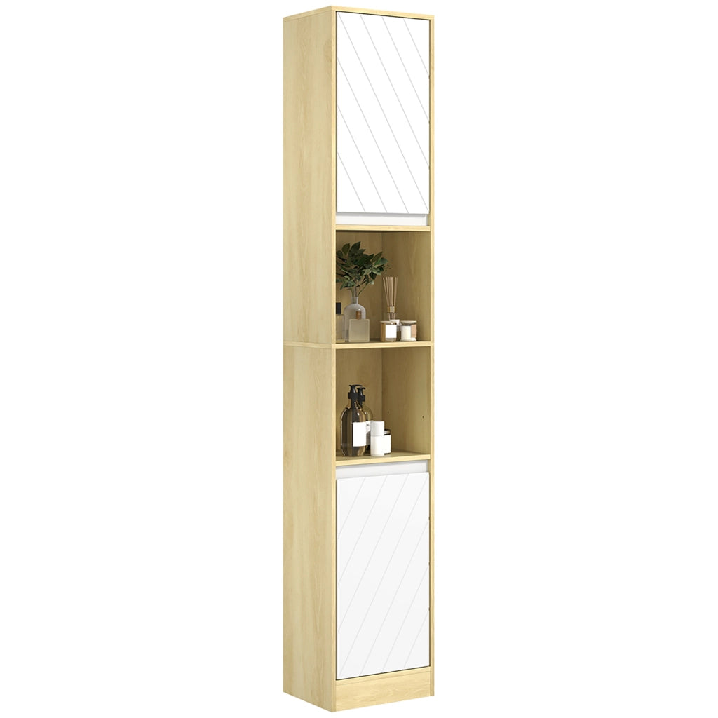 Colonna Bagno Stretto con 2 Ante e Ripiani Aperti ¨C Zephmum ¨C Rovere Bianco 30x24x170 cm