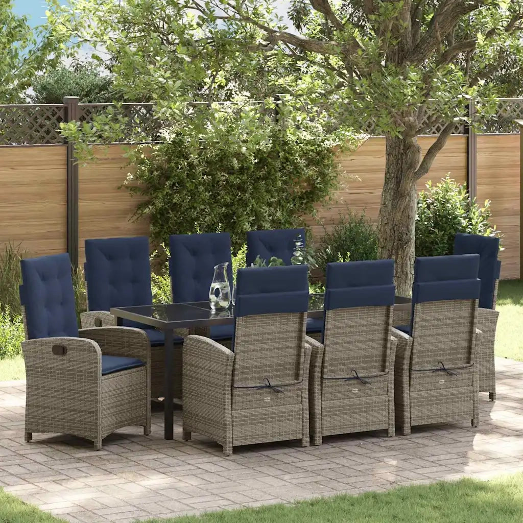 Set da Pranzo per Giardino con cuscino 9 pcs Grigio polyrattan 3380357