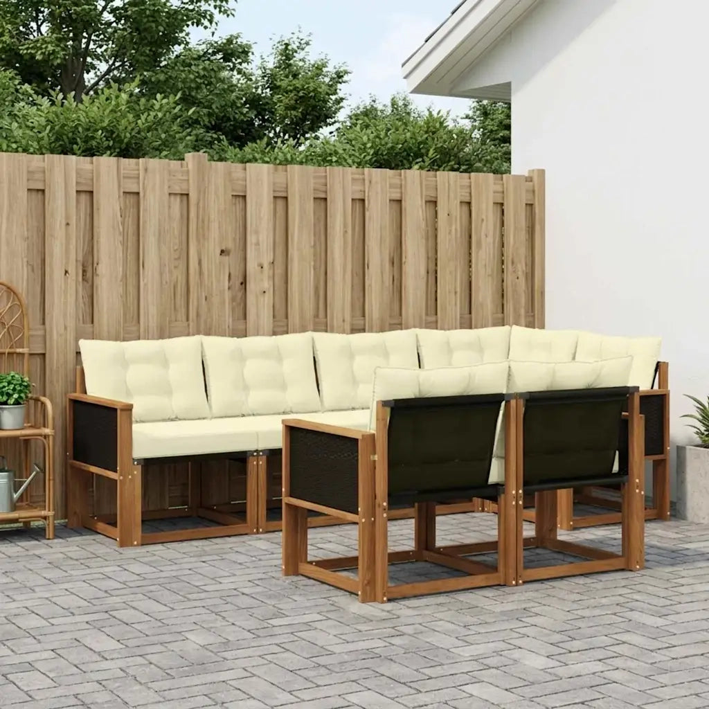 Set di divani da esterno con cuscino 7 pcs Naturale e Crema 3382006