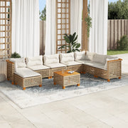 Set Divano da Giardino 9 pz con Cuscini Beige in Polyrattan