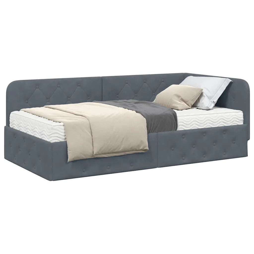 Cornice del letto ad angolo Grigio scuro 90 x 190 cm Velluto