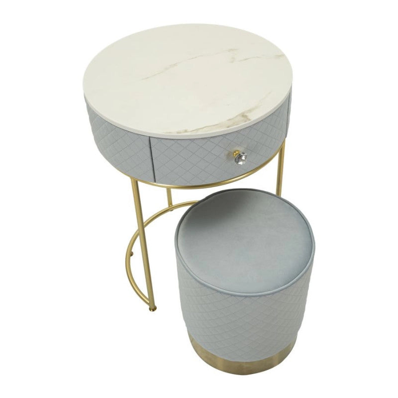 Comodino/toletta Con Puff Vellit Celeste cm ø 52x70 - ø 36x39