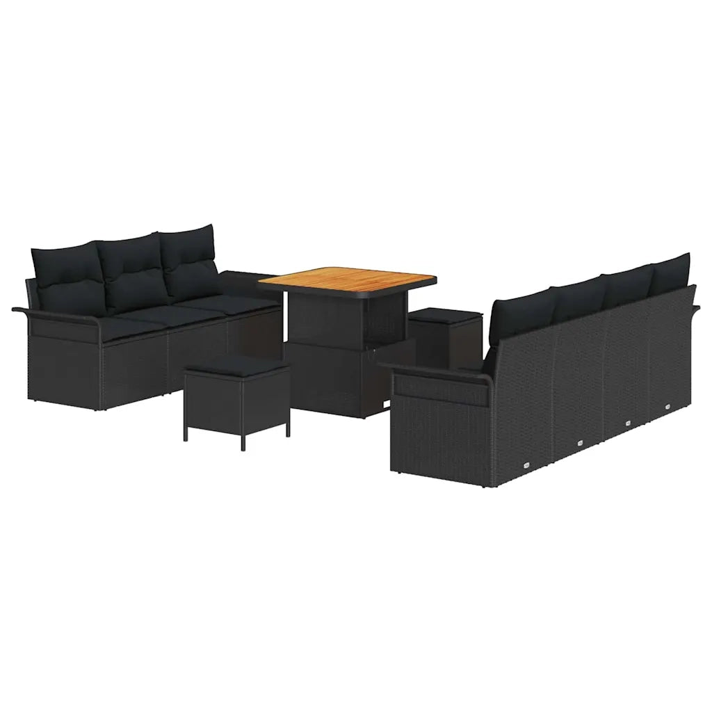 Set Divano da Giardino con cuscino 10 pcs Nero polyrattan 3362094