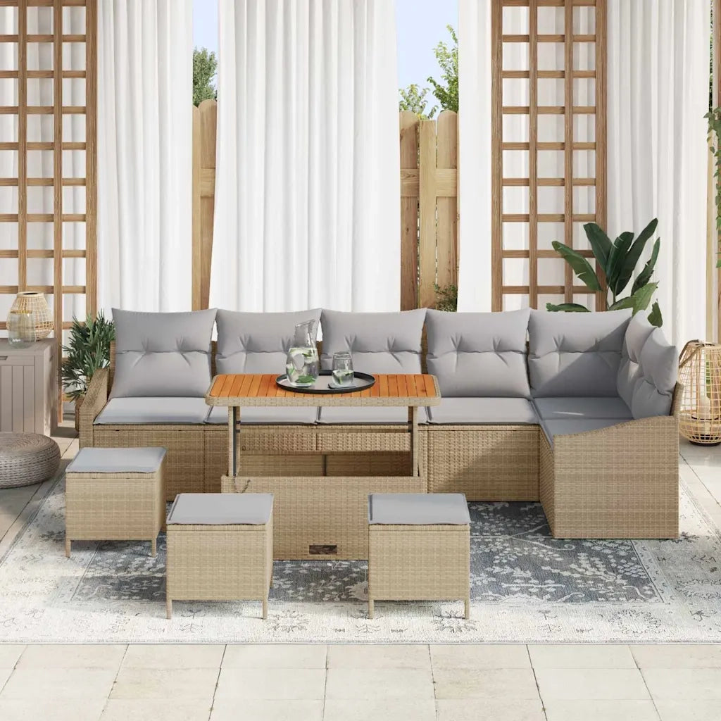 Set Divano da Giardino con cuscino 10 pcs Beige polyrattan 3362682