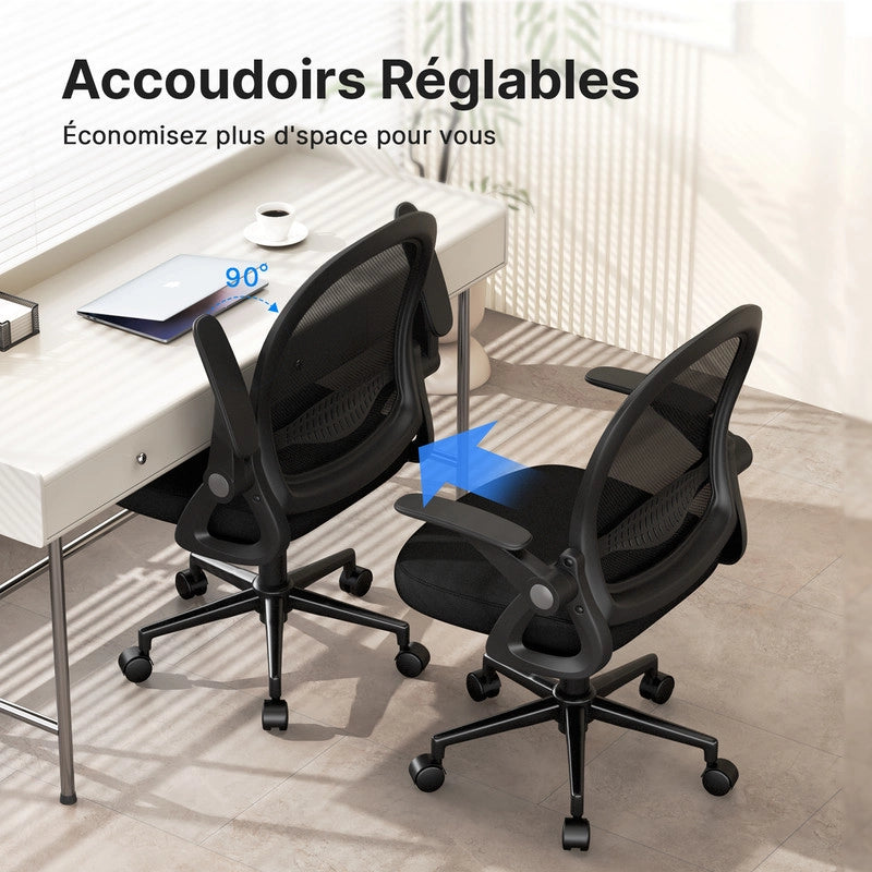 Sedia da ufficio-Sedia da ufficio in  con braccioli-Sedia ergonomica in rete traspirante-Altezza regolabile-Home Office-Nero