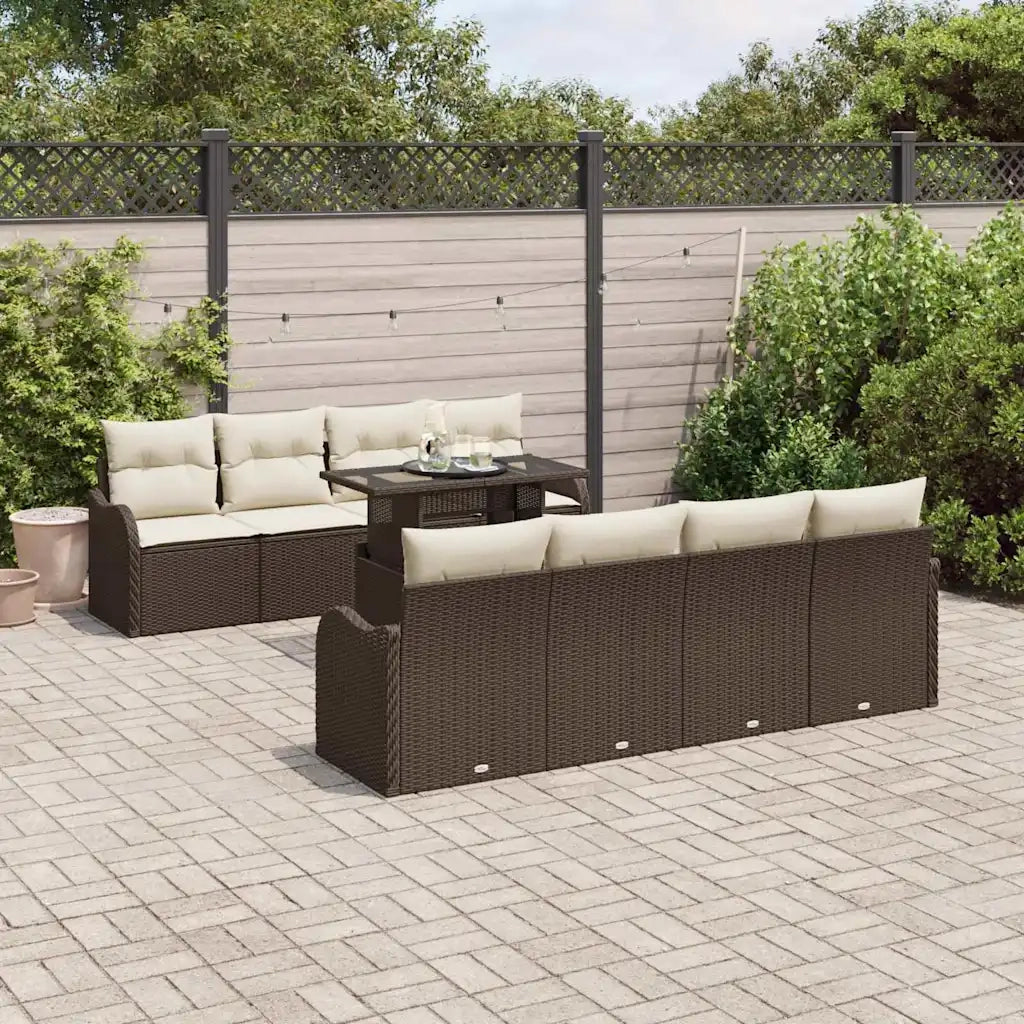 Set Divano da Giardino con cuscino 9 pcs Marrone Poly Rattan
