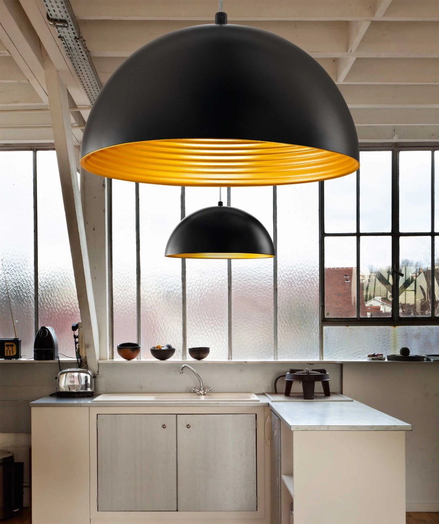 Lampada a Sospensione Dingle in Metallo Nero e Oro, Attacco E27, Design Moderno ed Elegante per Interni, Regolabile, Diametro 40cm, 3215-40-101