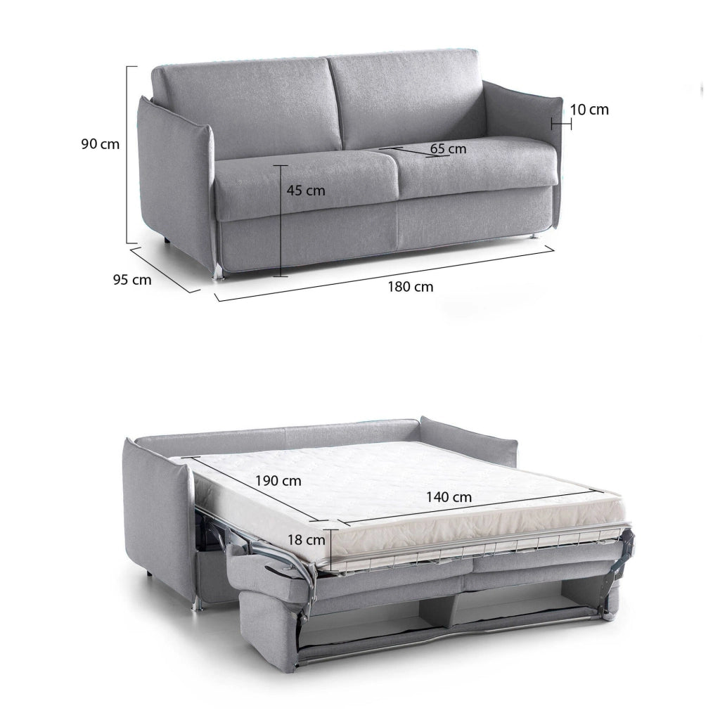 Trissino, Divano Letto 2 Posti Sfoderabile Made in Italy, 180x95 cm Grigio