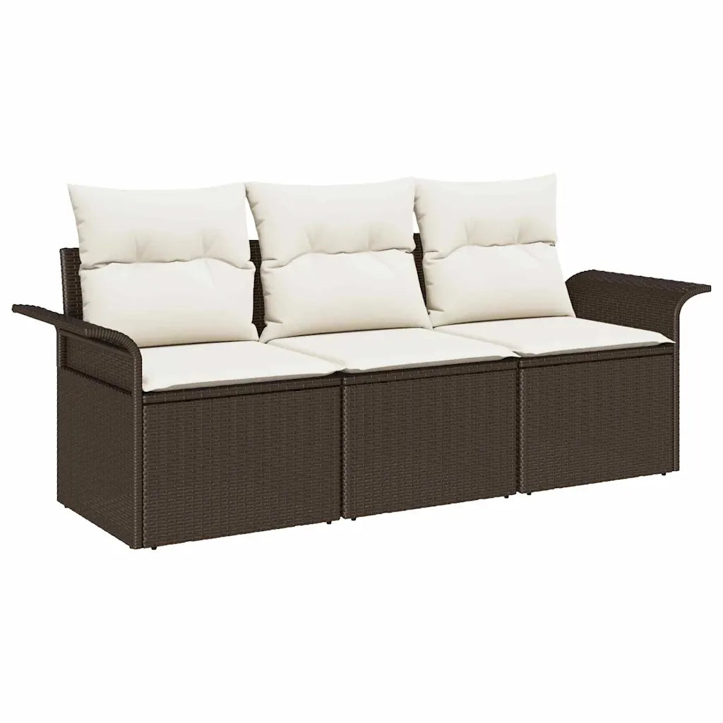 Set di divani con cuscino 3 pcs Marrone e Crema polyrattan