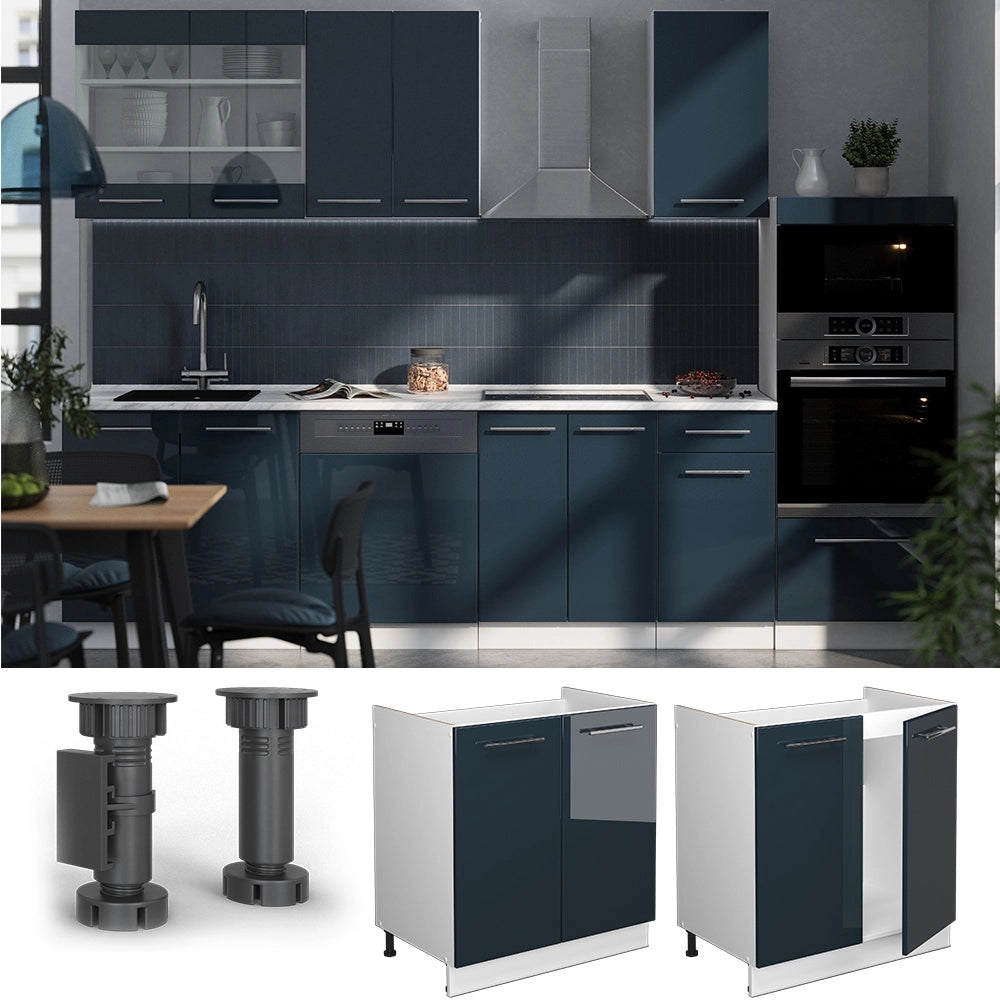 Mobile lavello cucina Fame-Line Blu scuro lucido/Bianco 80 cm, PL Marmo Vicco