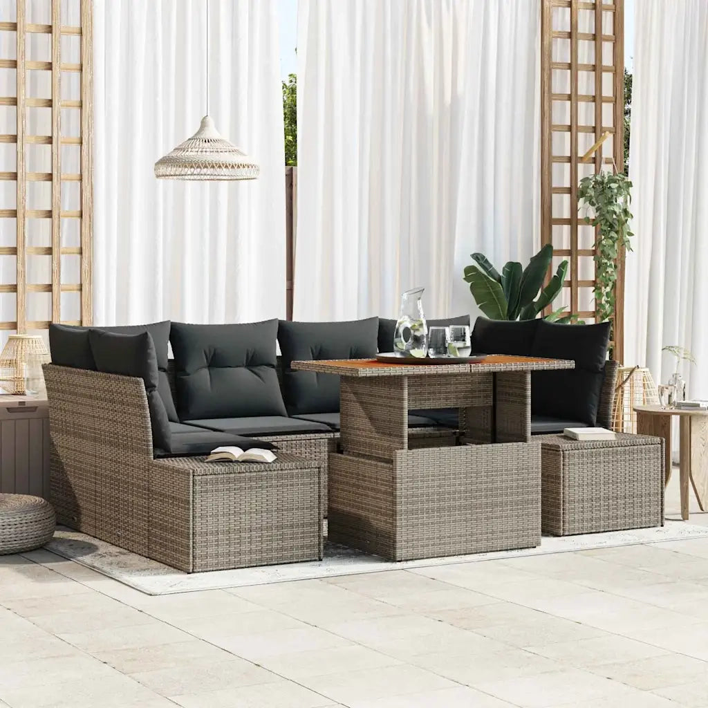 Set da Pranzo per Giardino con cuscino 7 pcs Grigio e Marrone 3349915