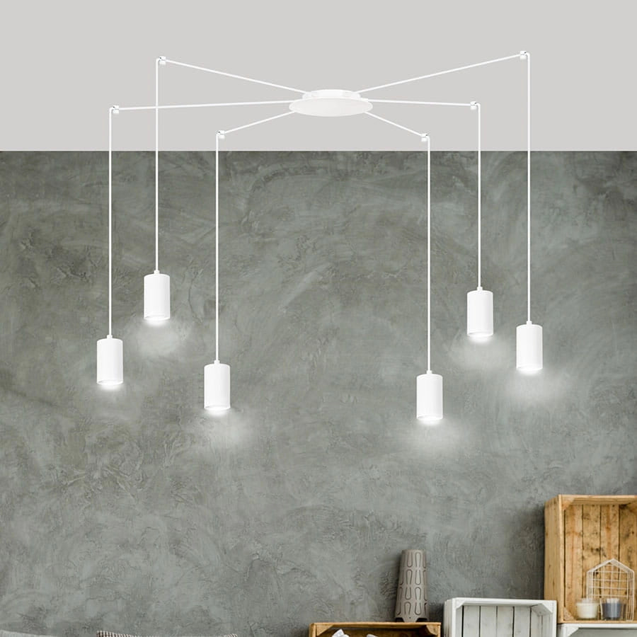 Emibig Traker lampadario bianco 6xGU10 LED regolabile