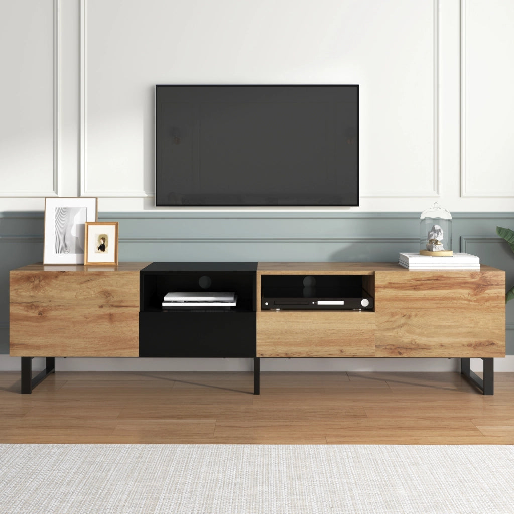 Supporto TV moderno - Zephmum - Design nero e legno, robusto, ampio spazio