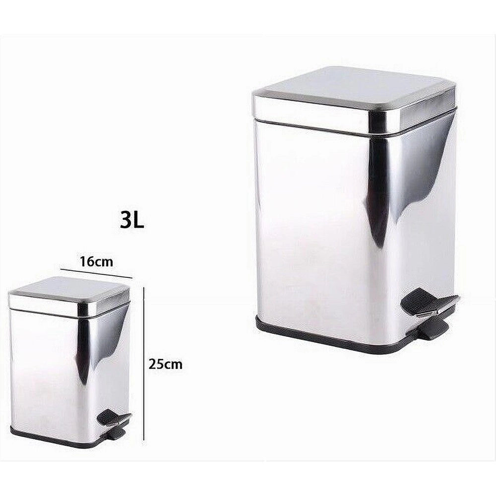 Trade Shop - Pattumiera In Acciaio A Pedale 3 Litri Bidone Cestino Spazzatura Quadrato 87445 -