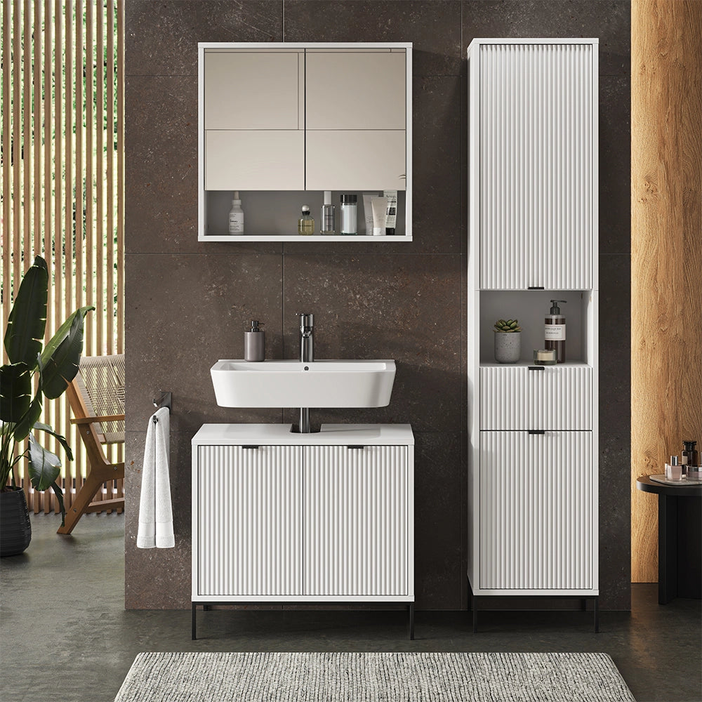 Vicco Mobiletto da bagno Bianco 40 x 190 cm con ante e cassetto