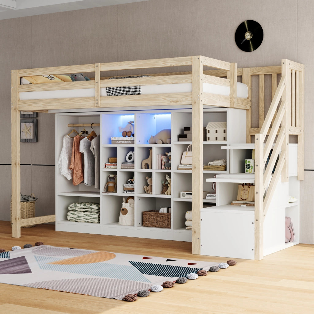 Letto a Soppalco con Contenitore e LED ¨C MINIMAL ¨C Legno 90x200