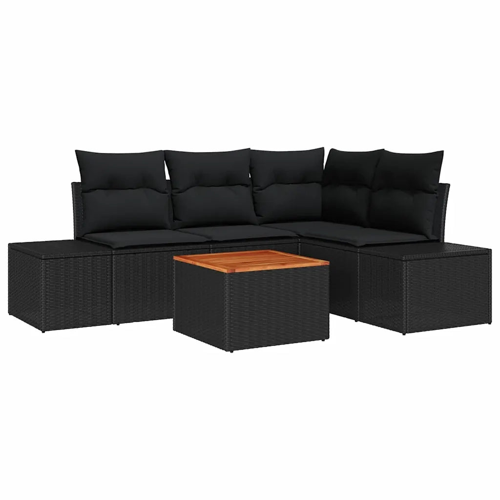 Set Divano da Giardino con cuscino 5 pcs Nero polyrattan 3347954