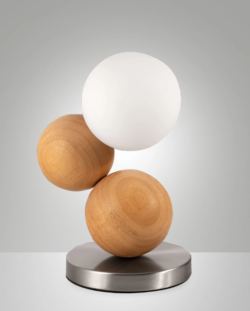 Lampada da Tavolo Micky 23cm in Metallo, Legno e Vetro Soffiato, Colore Quercia, Regolazione Luce al Tocco, Sorgente G9 20W inclusa - Micky