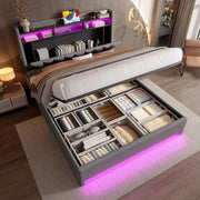Letto 140x200cm imbottito - Xylo - grigio USB-C idraulico LED