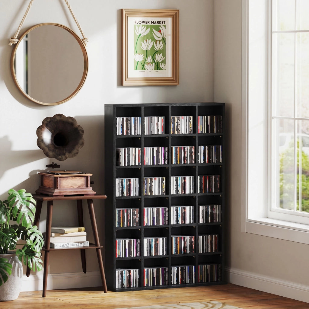 Mobile CD con Ripiani Regolabili ¨C zephmum ¨C Nero 89x20x130.5 cm