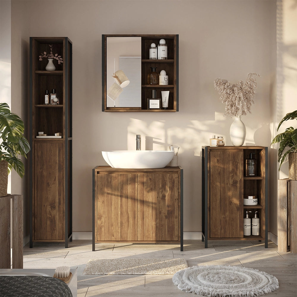 Vicco mobiletto bagno Quercia/nero 50 x 80 cm con 7 scomparti