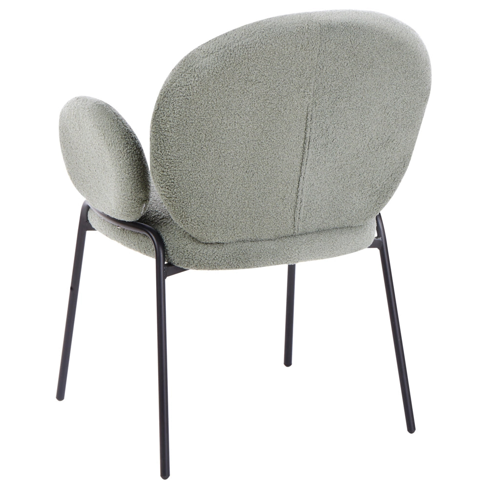 Set di 2 sedie da pranzo in tessuto boucle verde stile retrò seduta rotonda
