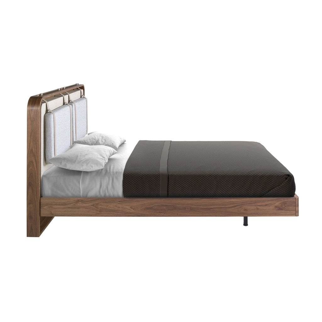 Letto in tessuto color beige e grigio