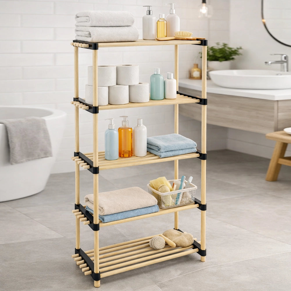 Mobile Scaffale 28x56x117 cm 5 Ripiani Multiuso per Bagno in Legno