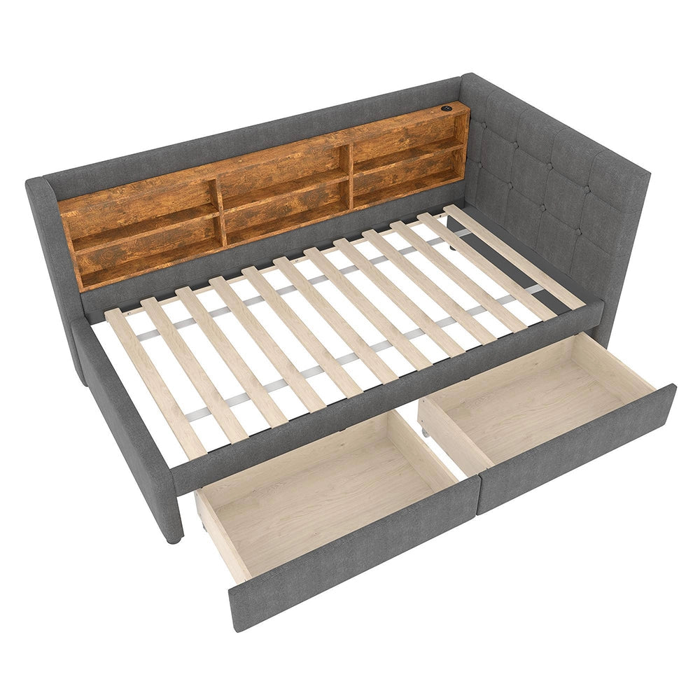 Divano letto 90x200cm?- Xylo - 2 cassetti USB-C lino grigio
