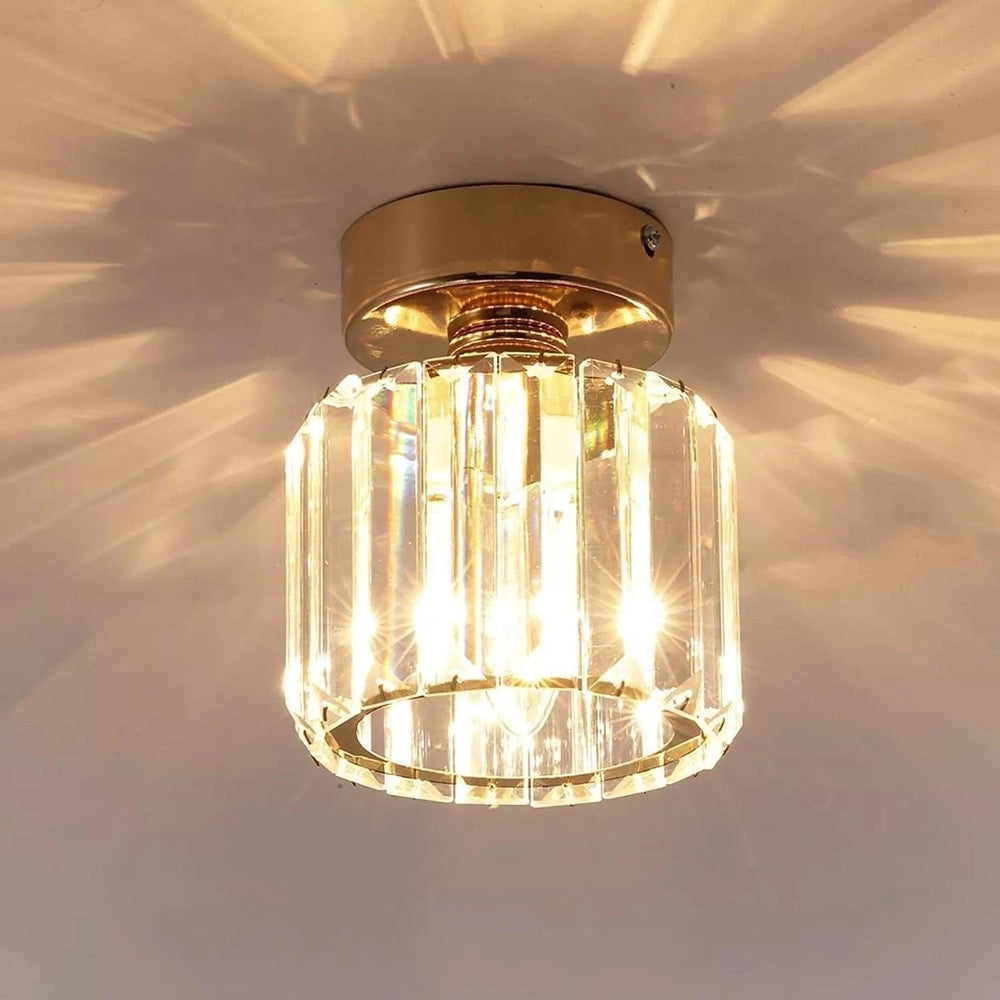 Trade Shop - Plafoniera Lampadario Da Soffitto A Cilindro Oro E27 In Cristallo Design Elegante -