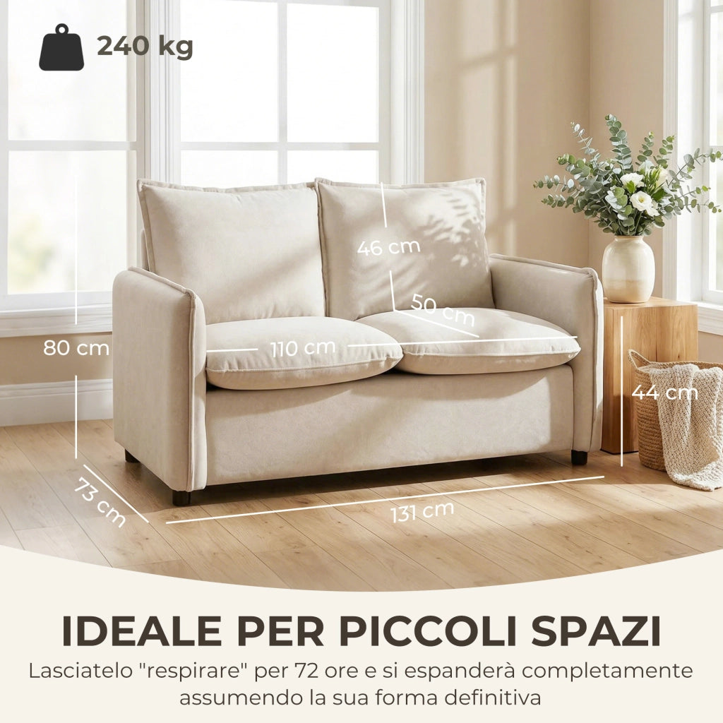 Divano 2 Posti Imbottito in Tessuto ¨C Zephmum ¨C Crema