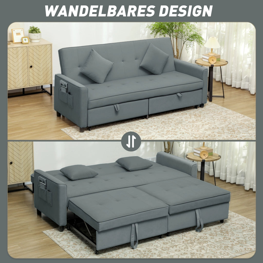 Divano letto 3 posti imbottito con rete a doghe e cuscini ¨C Minimal ¨C Grigio